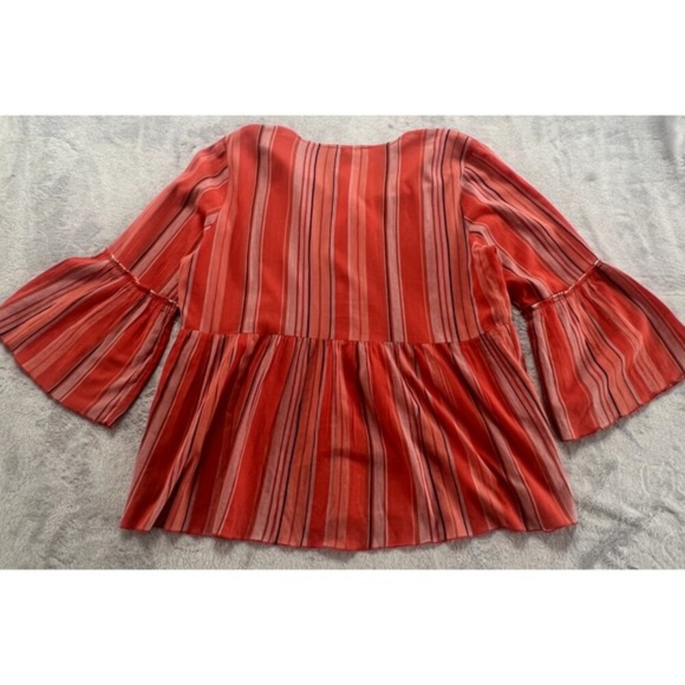 Sanctuary Top Womens M Orange Striped Bell Sleeve Peasant Sedona V Neck Blouse - Picture 4 of 9